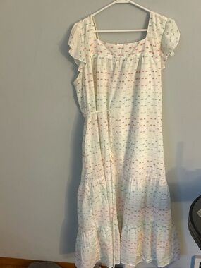 Draper James White Maxi Dress with Pastel Green and Orange Dot Print